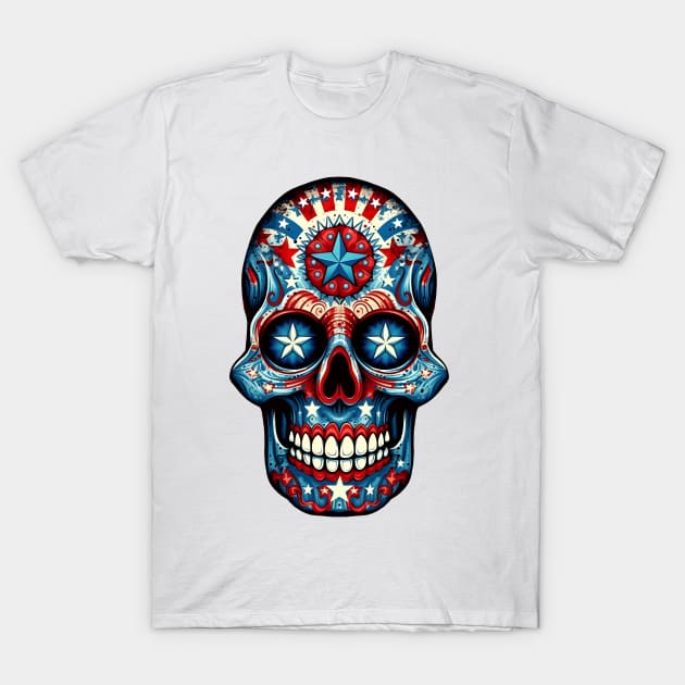 4th of July Holiday Patriotic Skull Candy T-Shirt by The Digital Den